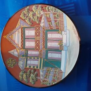 Hand painted clay wall plate. Haitian art **